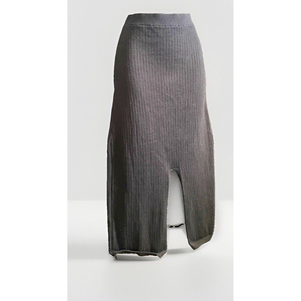 Free People Womens Black Ribbed Knit Maxi Skirt Slit Stretch Size S/P
